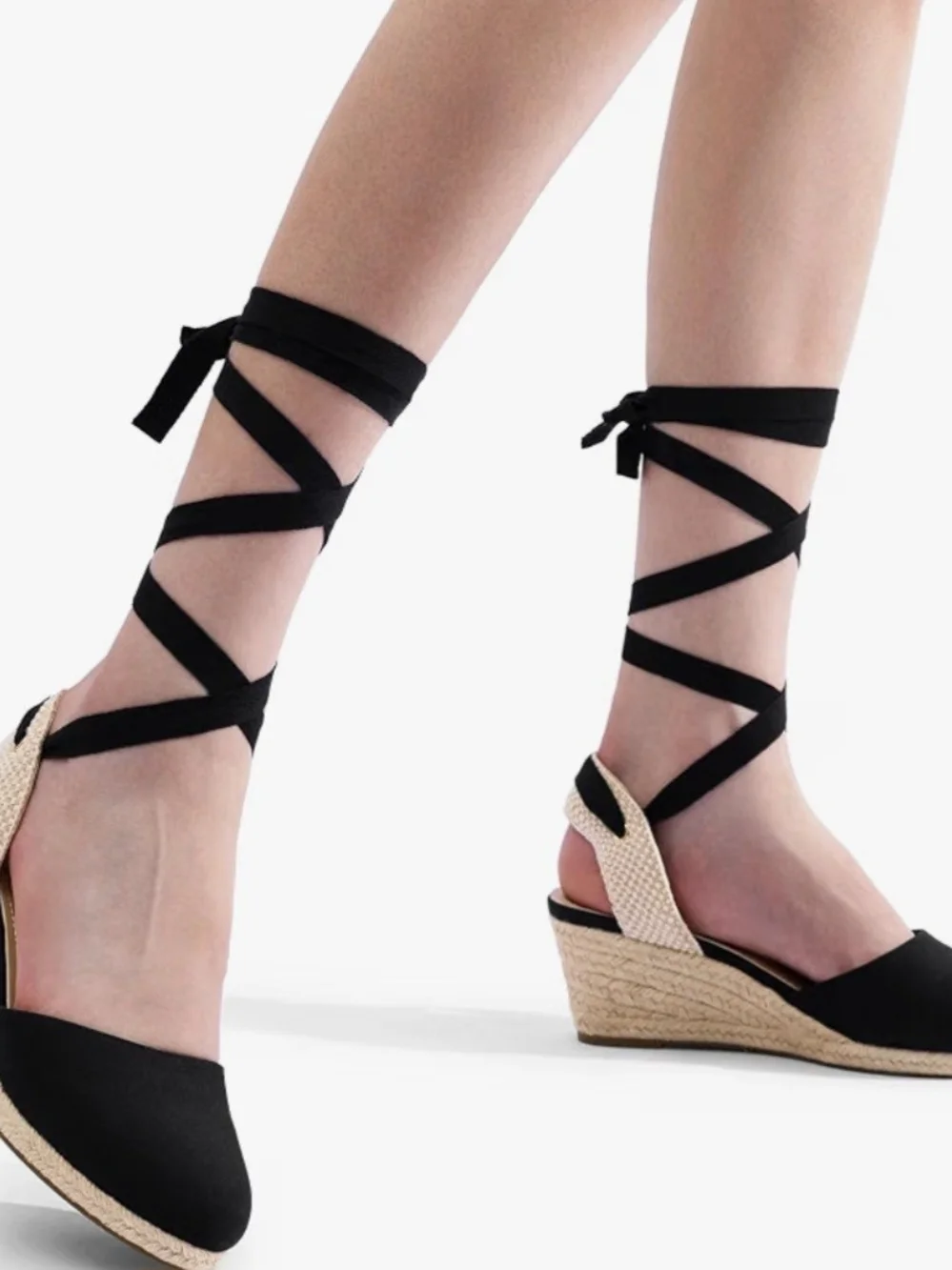 Dream Pairs Black Espadrille Tie-Back Wedges
